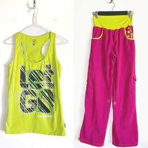 Zumba Work Out Set Tank and Cargo Pants Neon Highlight Athletic Exercise L Dance